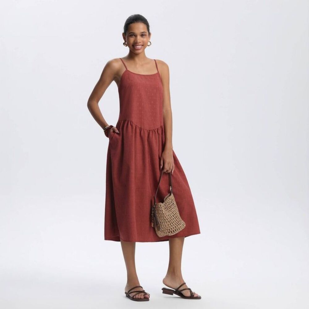 Women's Drop Waist Midi Dress - A New Day Rust M